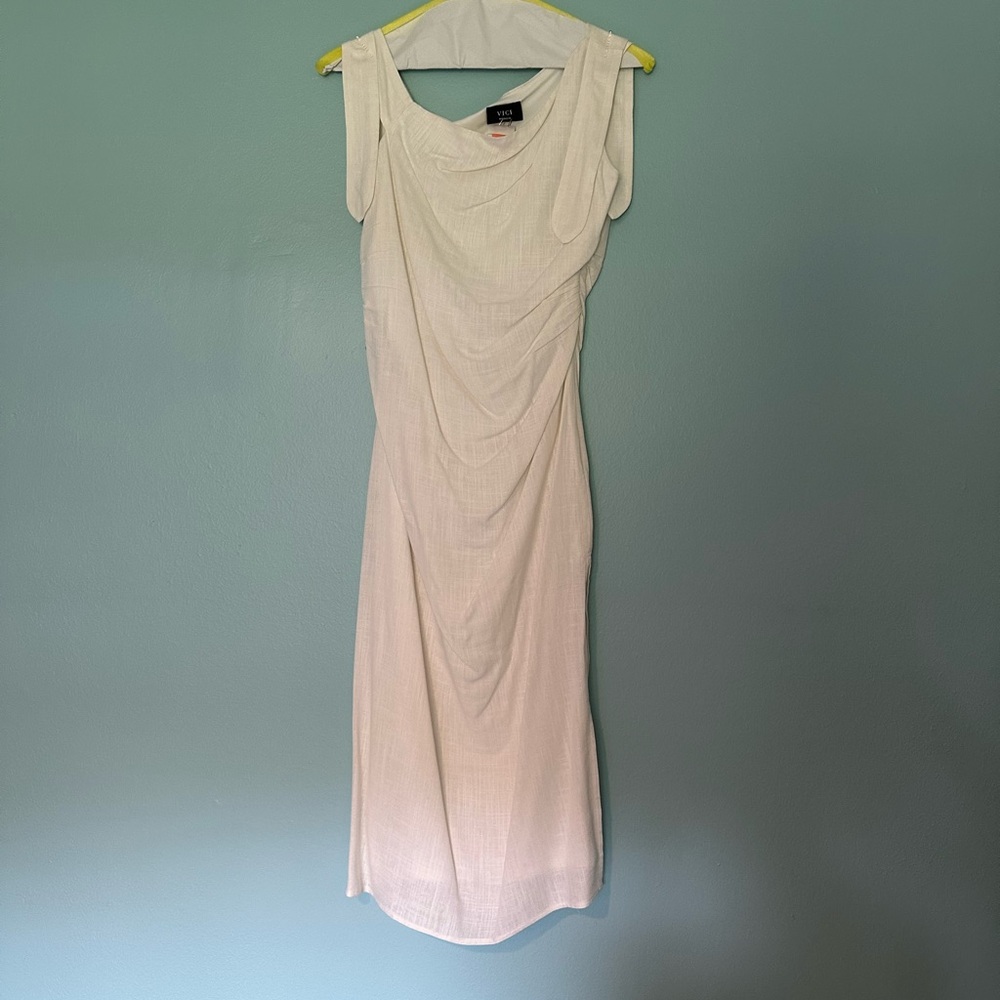 ViciWhite Draped Midi Dress